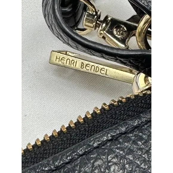 Henri Bendel Crossbody Bag Womens Small Black Pebbled Leather Zip Shoulder Purse - Picture 8 of 11
